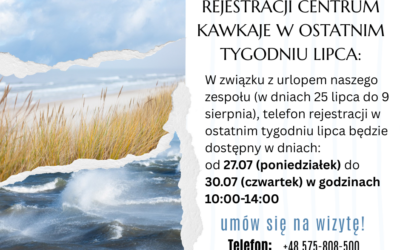 DYŻUR TELEFONU REJESTRACJI CENTRUM KAWKAJE W OSTATNIM TYGODNIU LIPCA